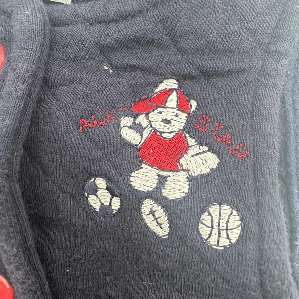 Koala Kids Romper Boys 6-9 Months Navy Blue Quilted All Star Bear Snap One Piece